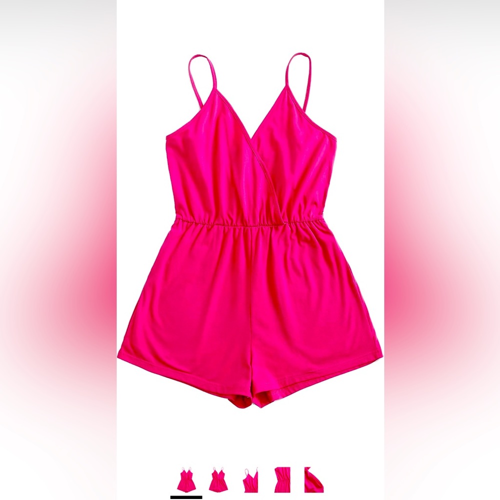 Verdusa Pink Women's Wrap Spaghetti Strap Romper Cami Jumpsuit | NWT | Size Med